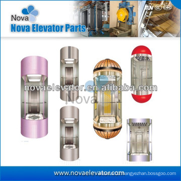 1.0m/s~1.75m/s Customized Mirror Stainless Steel Elevator Cabins, Sightseeing Elevator Cabs